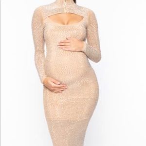 MATERNITY MONROE RHINESTONE STUDDED DRESS - NUDE